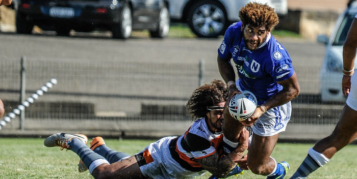 The Fijian Rugby League international and Newtown Jets second-rower Junior Roqica looks to get his pass away against Wests Tigers at Henson Park on Saturday. Photo: Gary Sutherland Photography

