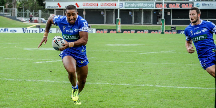 Sami Sauiluma on the way to the try line against Penrith. Photo: Gary Sutherland Photography