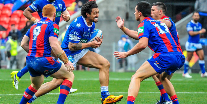 Newtown’s hard-running second-rower Kenny Niko made a solid contribution to the Jets’ win against the Knights on Saturday. Photo: Gary Sutherland Photography
