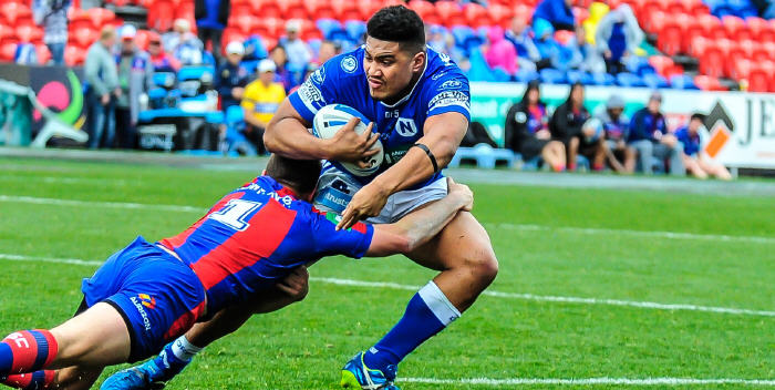 Newtown Jets impact forward Malakai Houma is pictured in action against the Newcastle Knights at Hunter Stadium on Saturday. Photo: Gary Sutherland Photography
