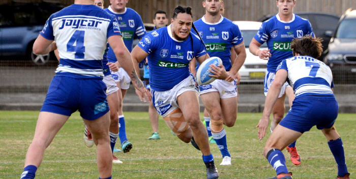 Newtown's dynamic winger Charlton Schaafhausen brings the ball forward against the Canterbury Bulldogs at Henson Park on Saturday. Photo: Mike Magee
