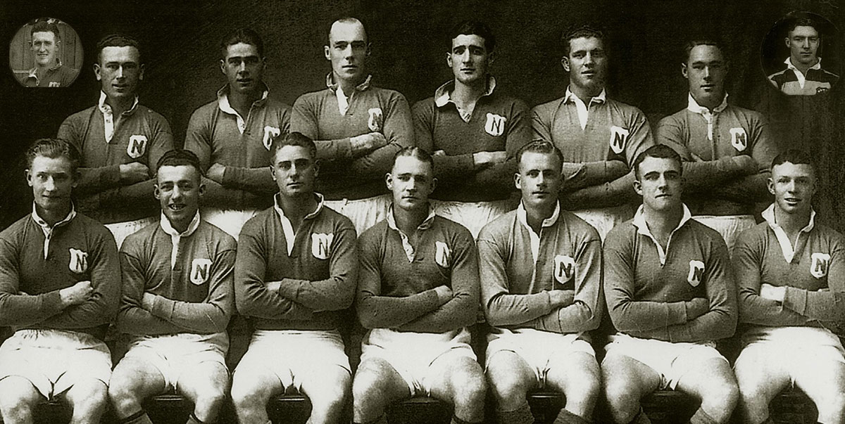 A great many giants of the 13-a-side code have worn Newtown’s royal blue colours in our club’s 113-year history. Frank Hyde played with Newtown from 1934 to 1937 and was a member of Newtown’s City Cup winning team in 1937. He is pictured third in from the right in the back row. (Newtown RLFC collection).