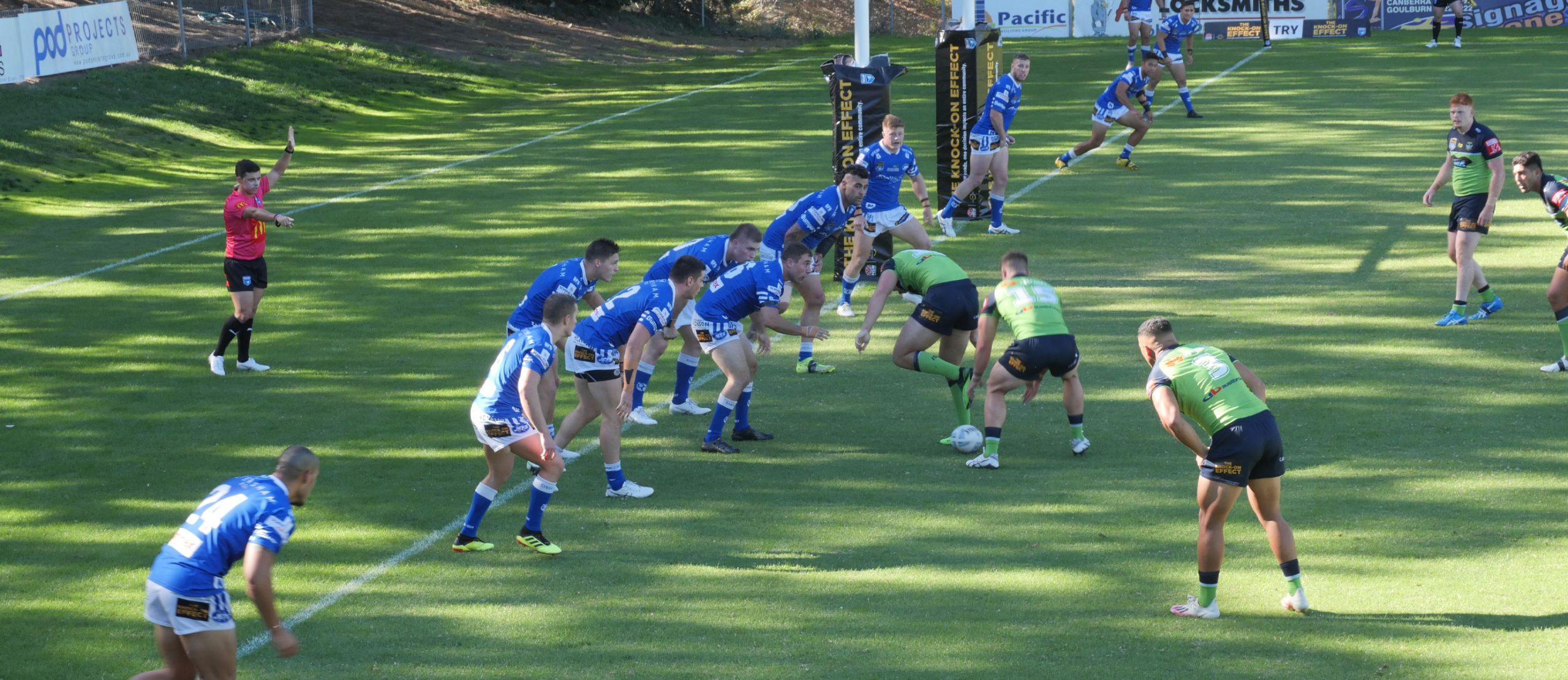 One of the occasions the Newtown Jets defensive line was put under pressure by the Canberra Raiders in Saturday’s NSW Cup match at the Raiders Belconnen Oval.

 

Photo:
Steven Russo.