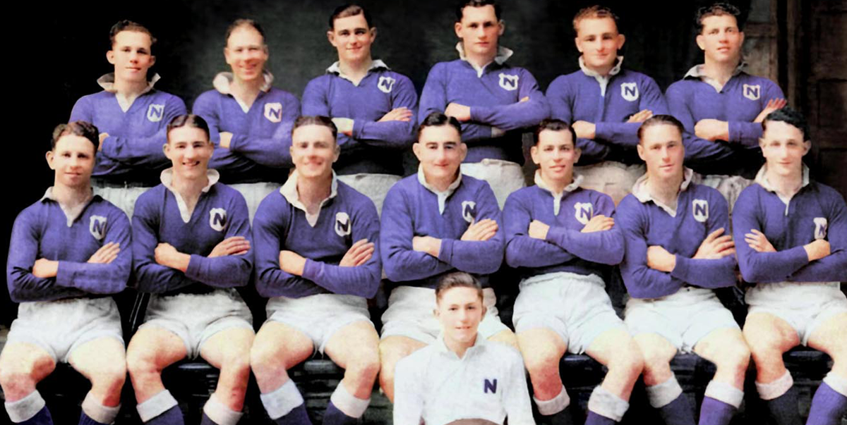 Most Newtown Jets supporters would have seen the black and white version of this photo of the Newtown RLFC NSWRL first grade premiership-winning team of 1943, captained by the mighty Frank “Bumper” Farrell and coached by Arthur Folwell. This colourised version has been kindly supplied by a Newtown Jets supporter named Coll who has done a number of other interesting colourisations as well.