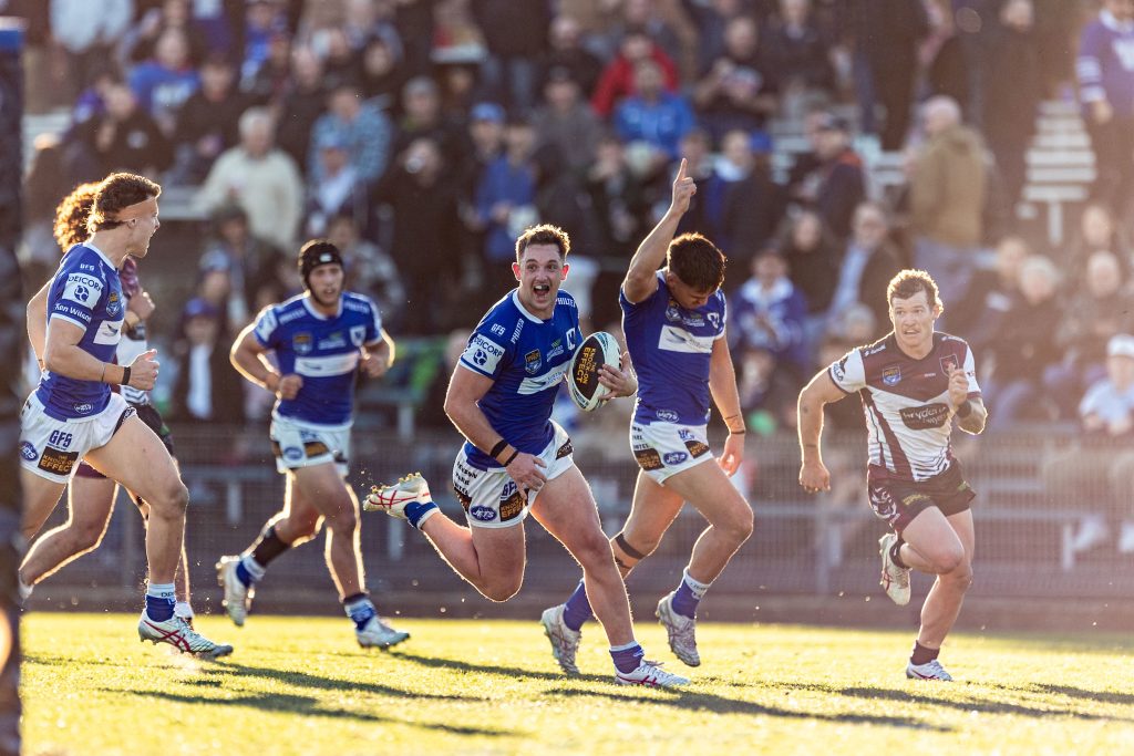 July 22, 2023 - Marrickville, New South Wales, Australia, Kyle Pickering of the Newtown Jets scores his second try of the game during Round 21 of the NSWRL Knock On Effect NSW Cup at Henson Park in Marrickville, New South Wales. (Mario Facchini/mafphotography)