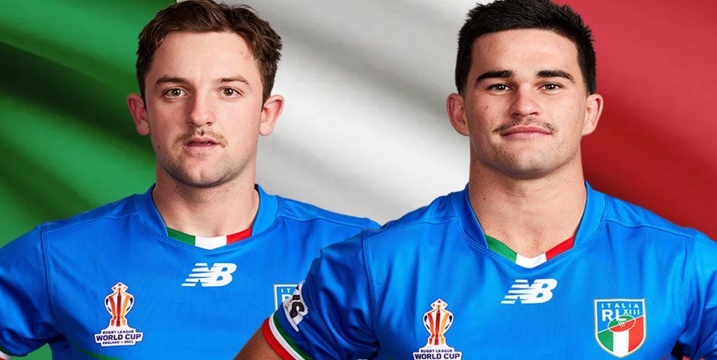 Kyle Pickering and Daniel Atkinson, Italian rugby league representative team, 7th October 2023 (NSWRL Twitter) crop