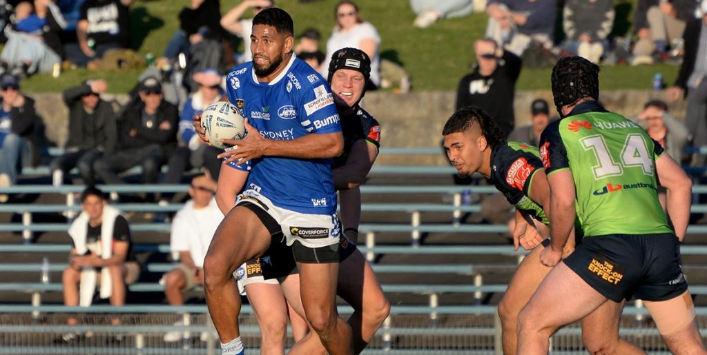 Hard-running centre Nene Macdonald played on numerous occasions for the Newtown Jets in 2021.  Last Sunday Nene was playing for Papua-New Guinea against the Cook Islands in the 2023 Pacific Championships - Pacific Bowl and he scored four tries. (Photo: Mike Magee).